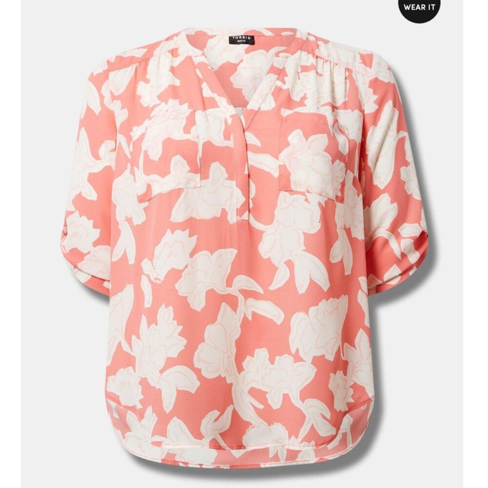 M/L - TORRID - Harper Georgette Pullover 3/4 Sleeve Blouse Peach NEW - Picture 4 of 4